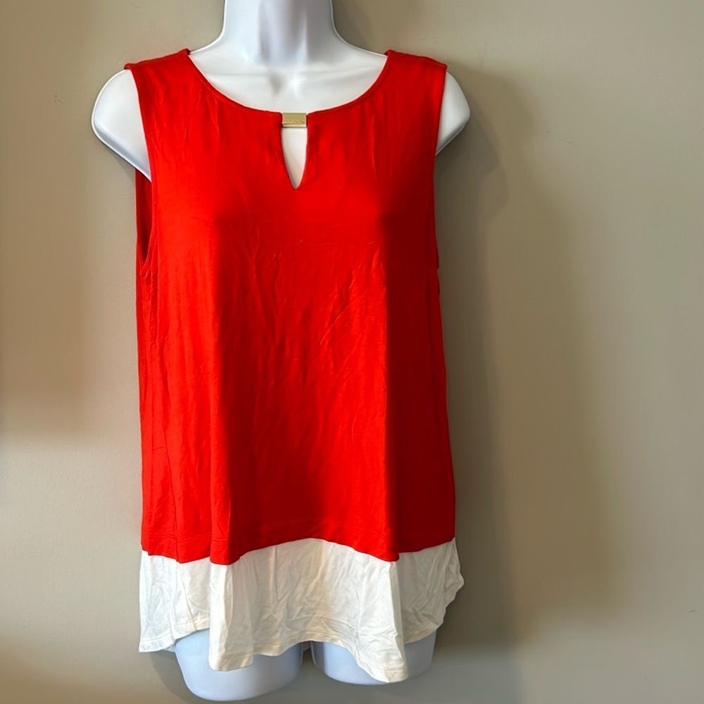 Calvin Klein Women's Orange Round Neck Sleeveless Blouse Top Size Large